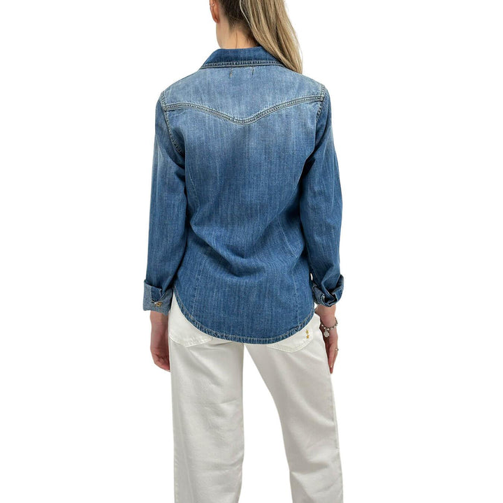 Motel Camicia Jeans Donna, Denim, Collo a Lancia, Cotone, Blu