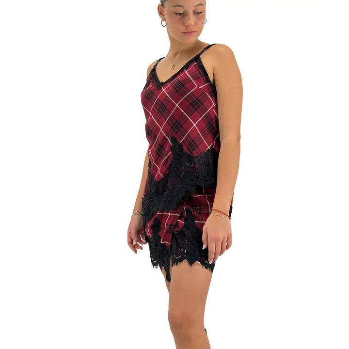 Tensione In, Top, Donna, Check, Pizzo, Rosso