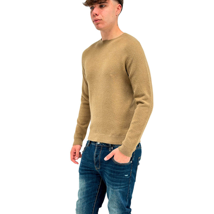 Imperial Men's Sweater, Crew Neck, Long Sleeve, Mixed Fabric, Beige