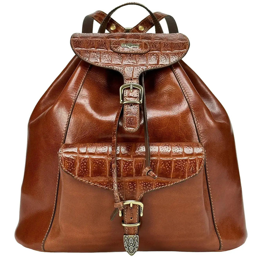El Campero Women s Backpack Bag 80s Eco sustainable Leather Cognac BassiniBoutique