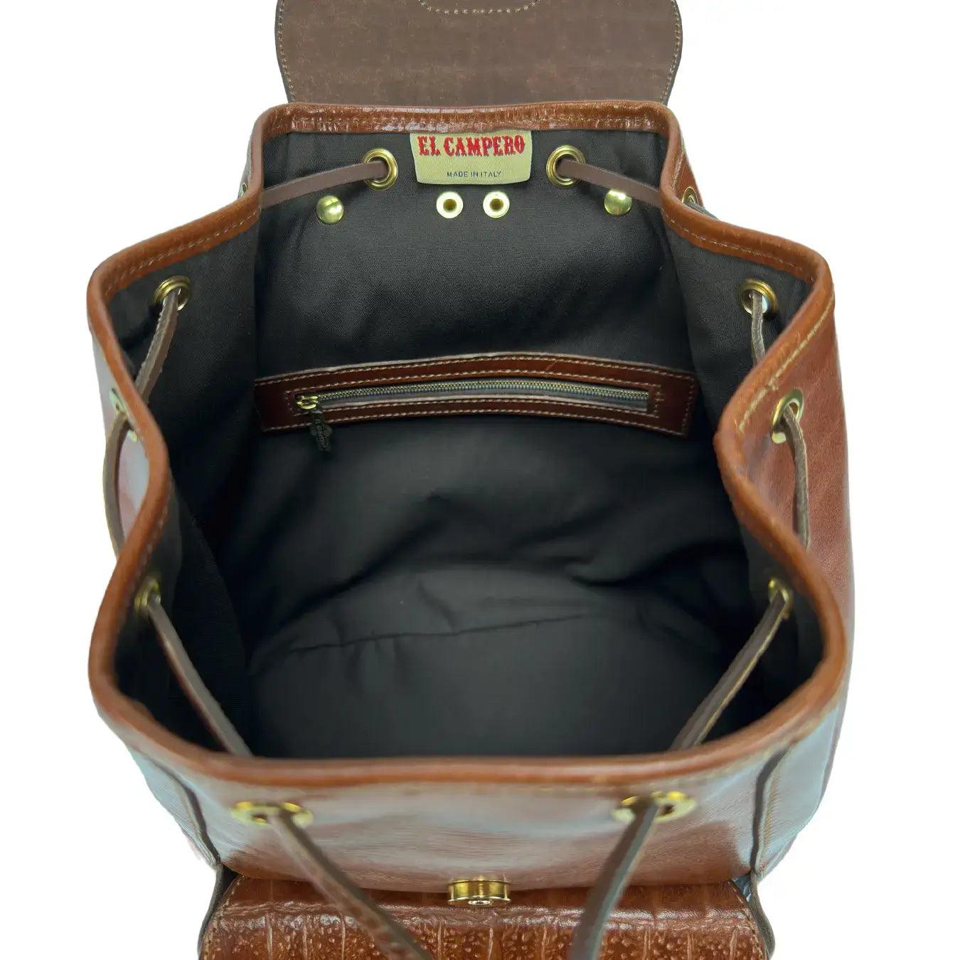 El Campero Women s Backpack Bag 80s Eco sustainable Leather Cognac BassiniBoutique