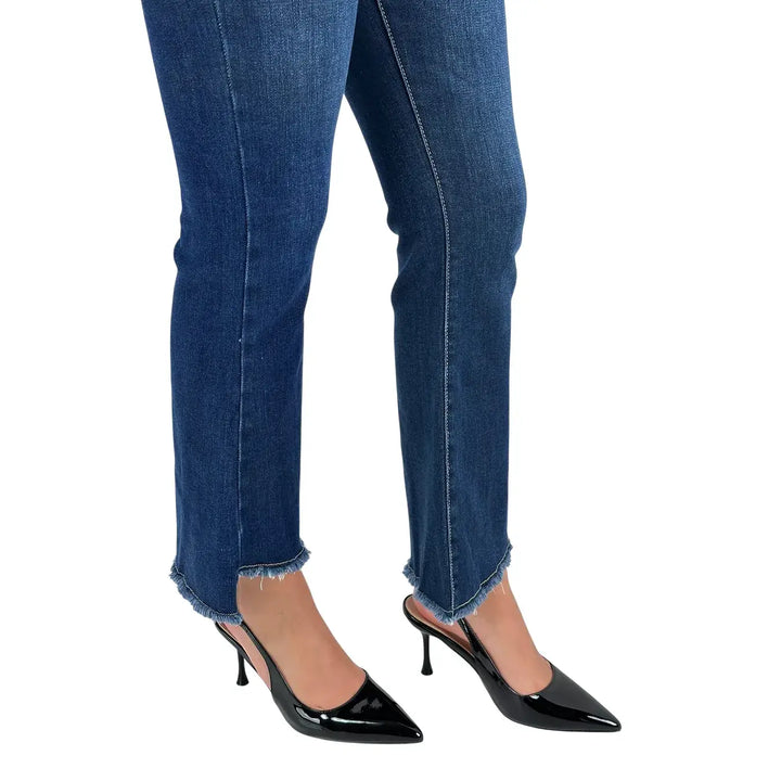 Bassini Jeans Donna Blu Scuro Slim Elasticizzato con Fondo Trombetta Sfrangiato
