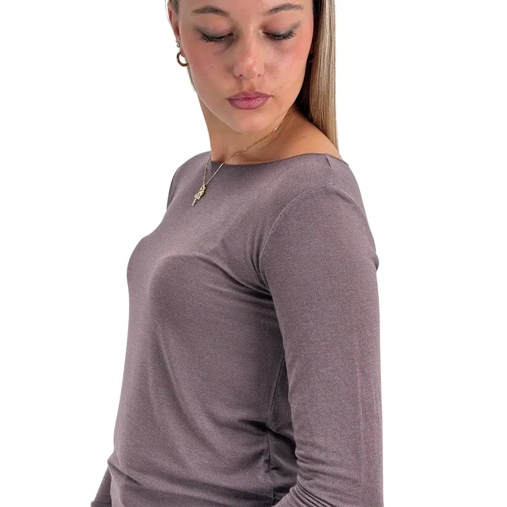 Bassini Maglia Cashmerina Donna Cioccolato Ultralight con Scollo a Barca e Maniche Lunghe