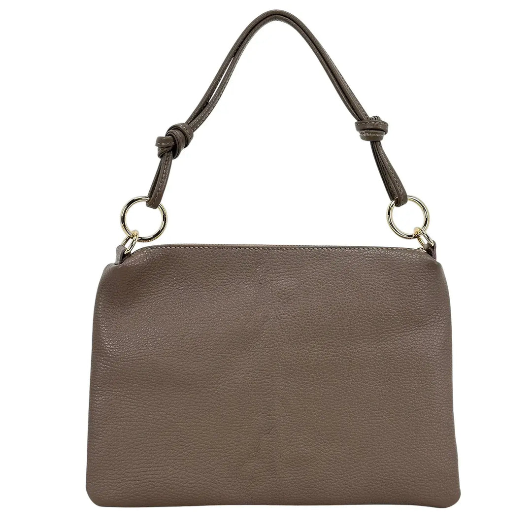 Bassini Borsa Donna Piatta in Pelle con Zip e Tracolla Intercambiabile Taupe