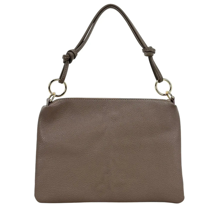 Bassini Borsa Donna Piatta in Pelle con Zip e Tracolla Intercambiabile Taupe