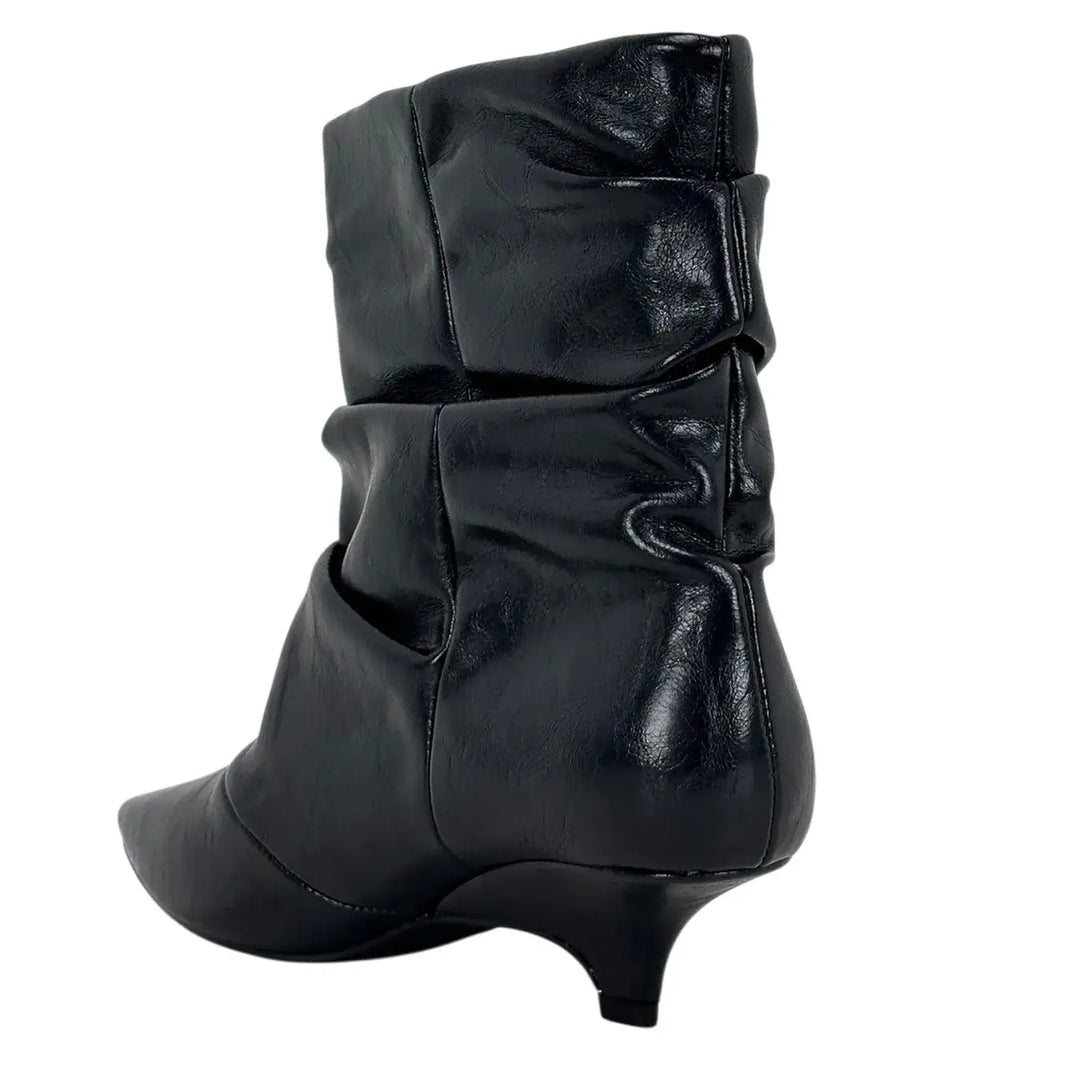 Bassini Stivaletto Donna Nero Arricciato in Ecopelle Effetto Used con Tacco 5 cm