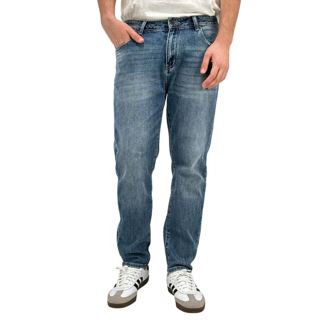 Pantaloni Uomo, Jeans, Denim, Chino, Cotone, Blu Notte