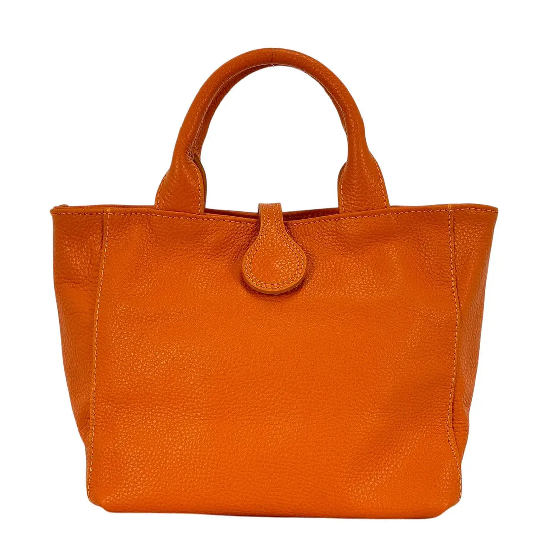Bassini Borsa Donna in Pelle Arancio con Due Manici Tracolla Rimovibile e Chiusura H Magnetica