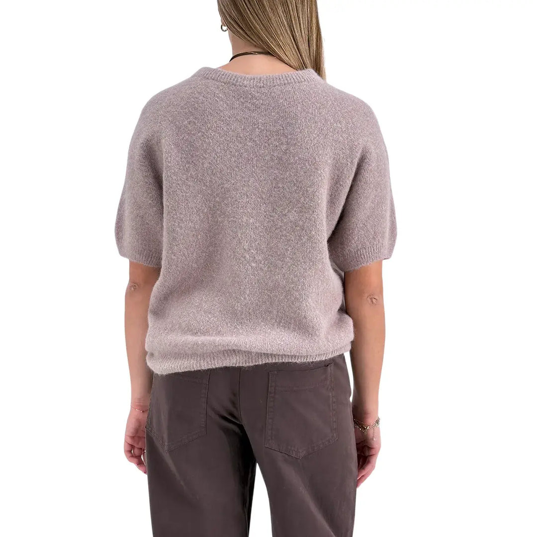 Bassini Maglia Donna Glicine Girocollo Oversize con Maniche Corte Raglan e Orlo a Costine
