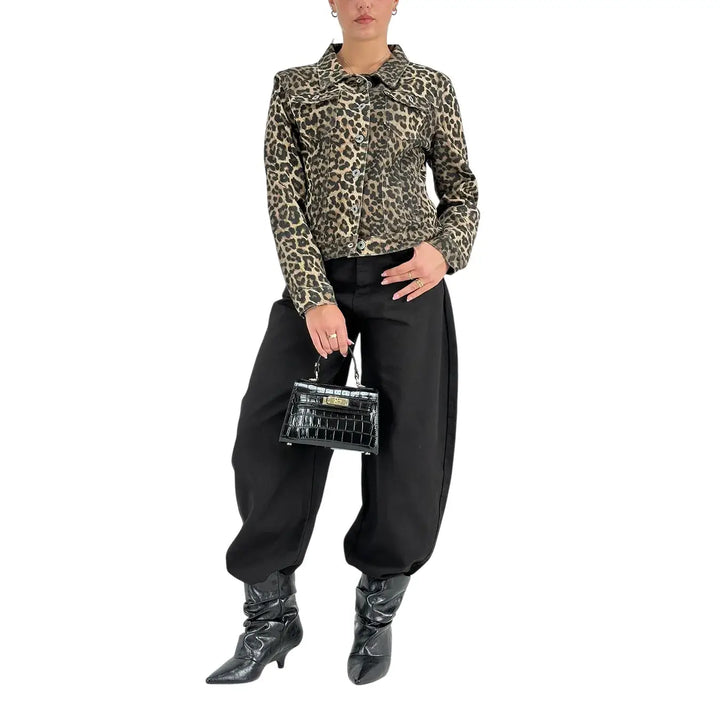 Bassini Giubbotto Donna Maculato Modello Trucker in Cotone Elasticizzato