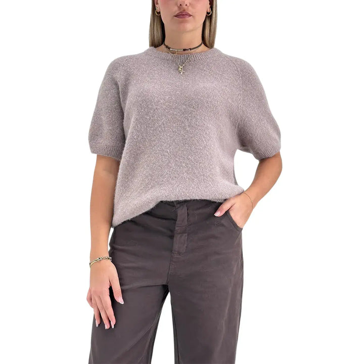 Bassini Maglia Donna Glicine Girocollo Oversize con Maniche Corte Raglan e Orlo a Costine