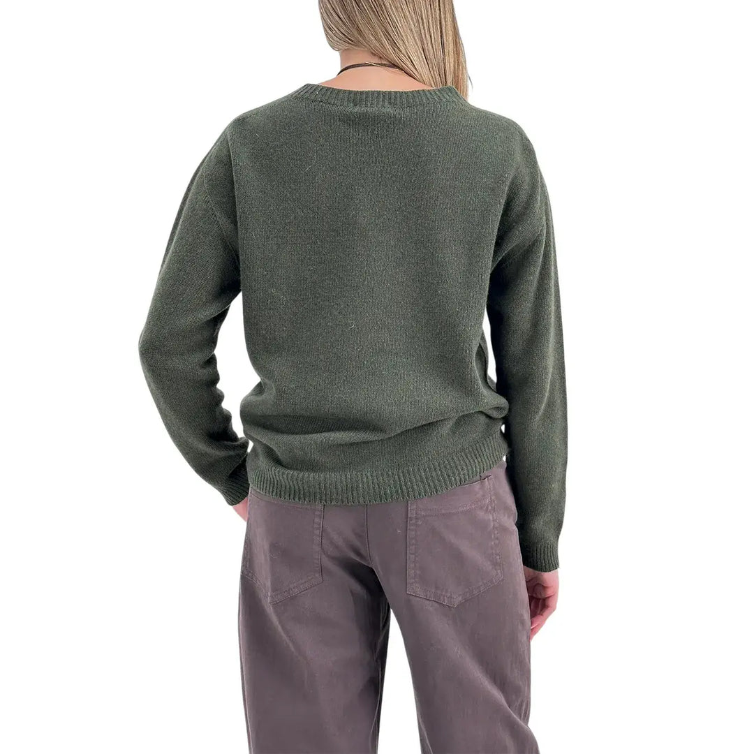 Bassini Maglia Donna Bosco Girocollo Oversize con Maniche Raglan e Orlo a Costine
