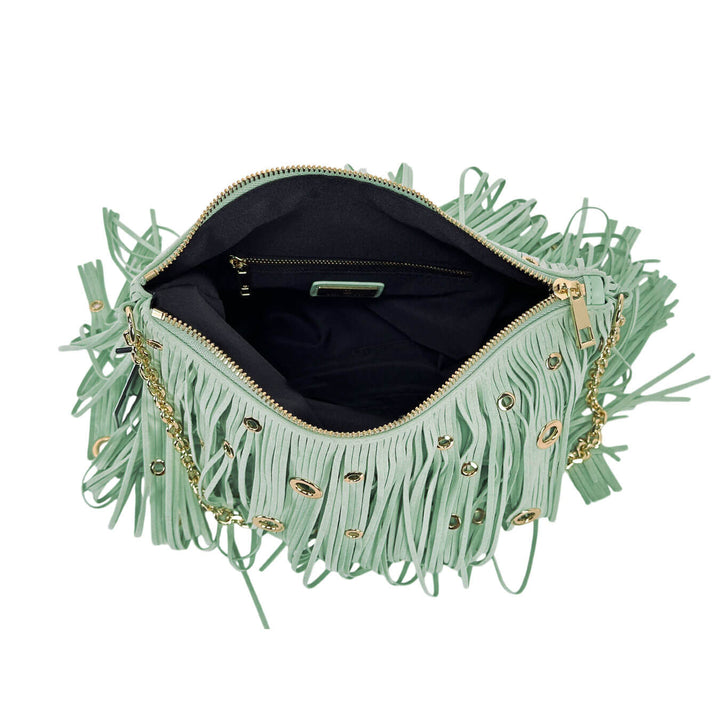 La Carrie Borsa Donna, Shoulder Bag, Frange, Ecopelle, Verde