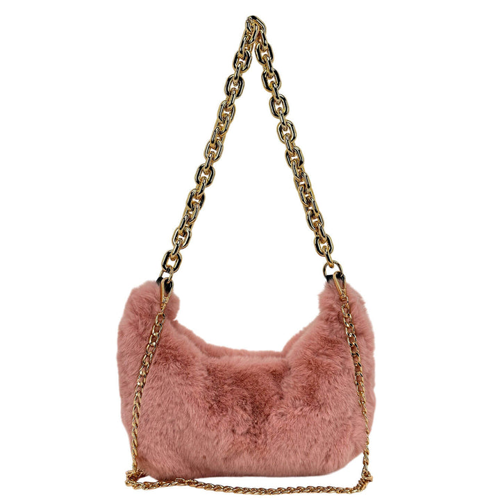 Bassini Borsa Donna, Shoulder Bag Medium, Ecopelliccia, Rosa