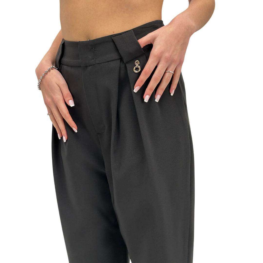 Relish Setmu Pantaloni Donna, Modello Capri, Vita Alta, Nero