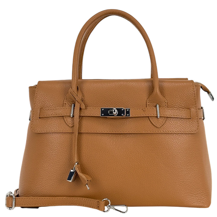 Bassini Borsa Donna, Handbag Medium, Tracolla, Pelle, Beige