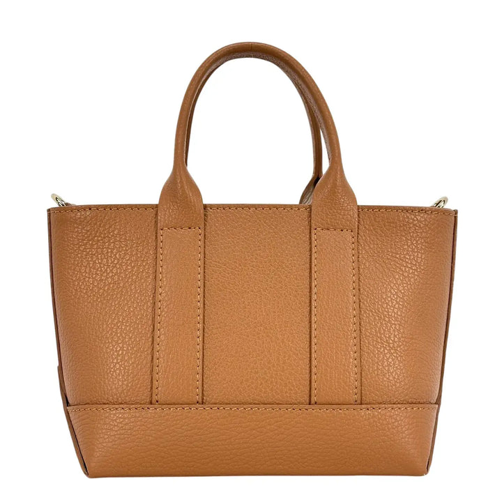 Bassini Borsa Donna Mini in Pelle Cognac con Due Manici e Tracolla Intercambiabile