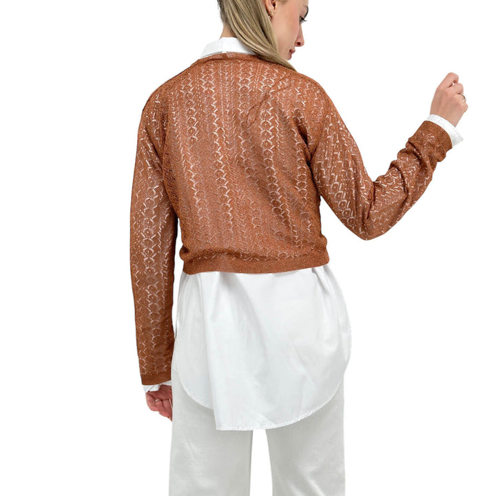Koralline Maglia Donna, Coprispalle Traforato, Tessuto Misto, Marrone