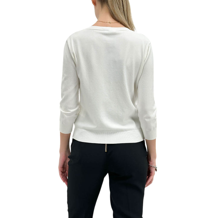 Relish Amaro Cardigan Donna, Girocollo, Passanti con Logo, Bianco