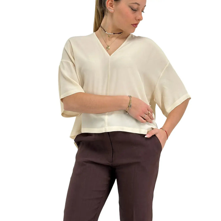 Ottod'Ame, Blusa, Donna, Tessuto Misto, Latte