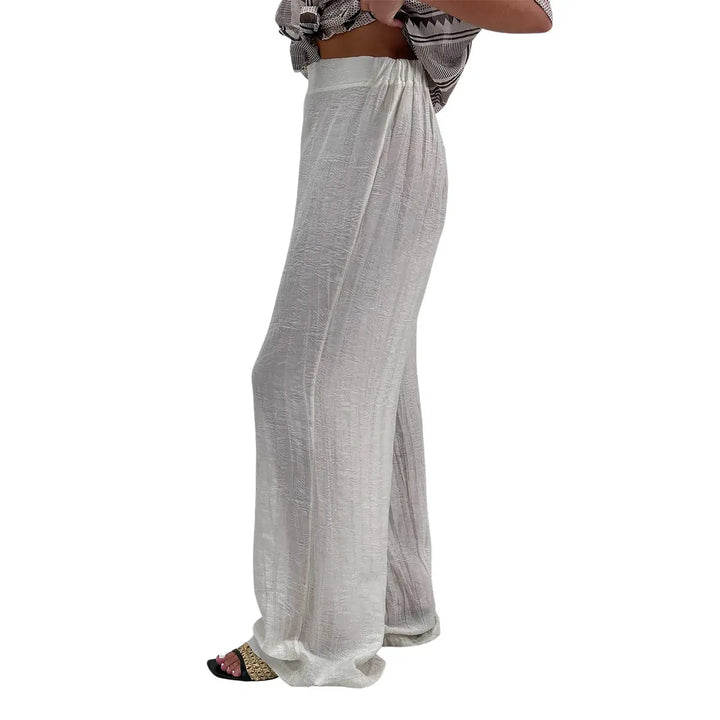 Kontatto Pantaloni Donna Burro a Palazzo con Elastico in Vita in Tencel