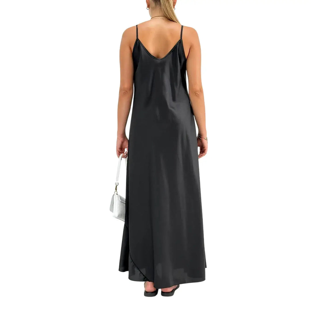 Bassini Abito Donna Nero Sottoveste con Spallini e Collana Piuma Inclusa