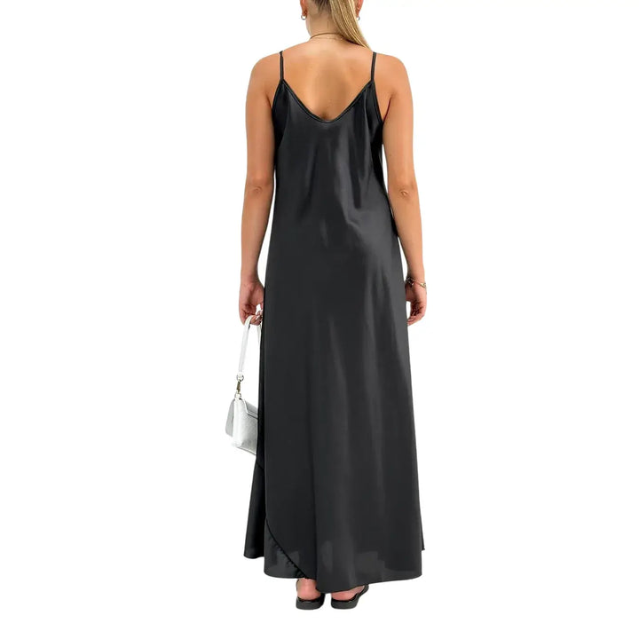 Bassini Abito Donna Nero Sottoveste con Spallini e Collana Piuma Inclusa