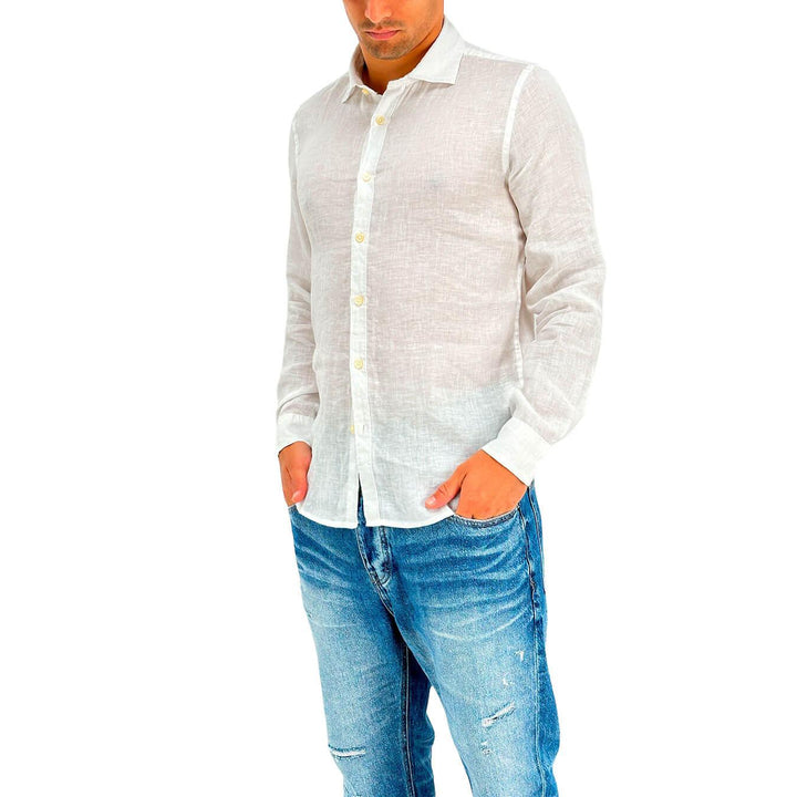 MarKup Camicia Uomo, Casual, Colletto Francese, Lino, Bianco - BassiniBoutique.it