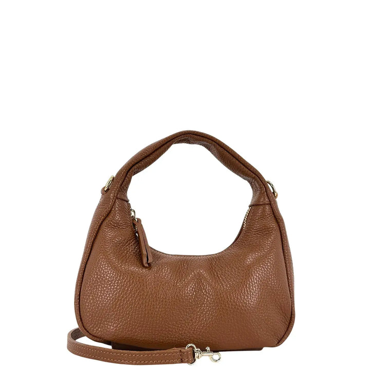 Bassini Borsa Donna Piccola in Pelle Cuoio Mini Sacca a Mano con Tracolla Rimovibile