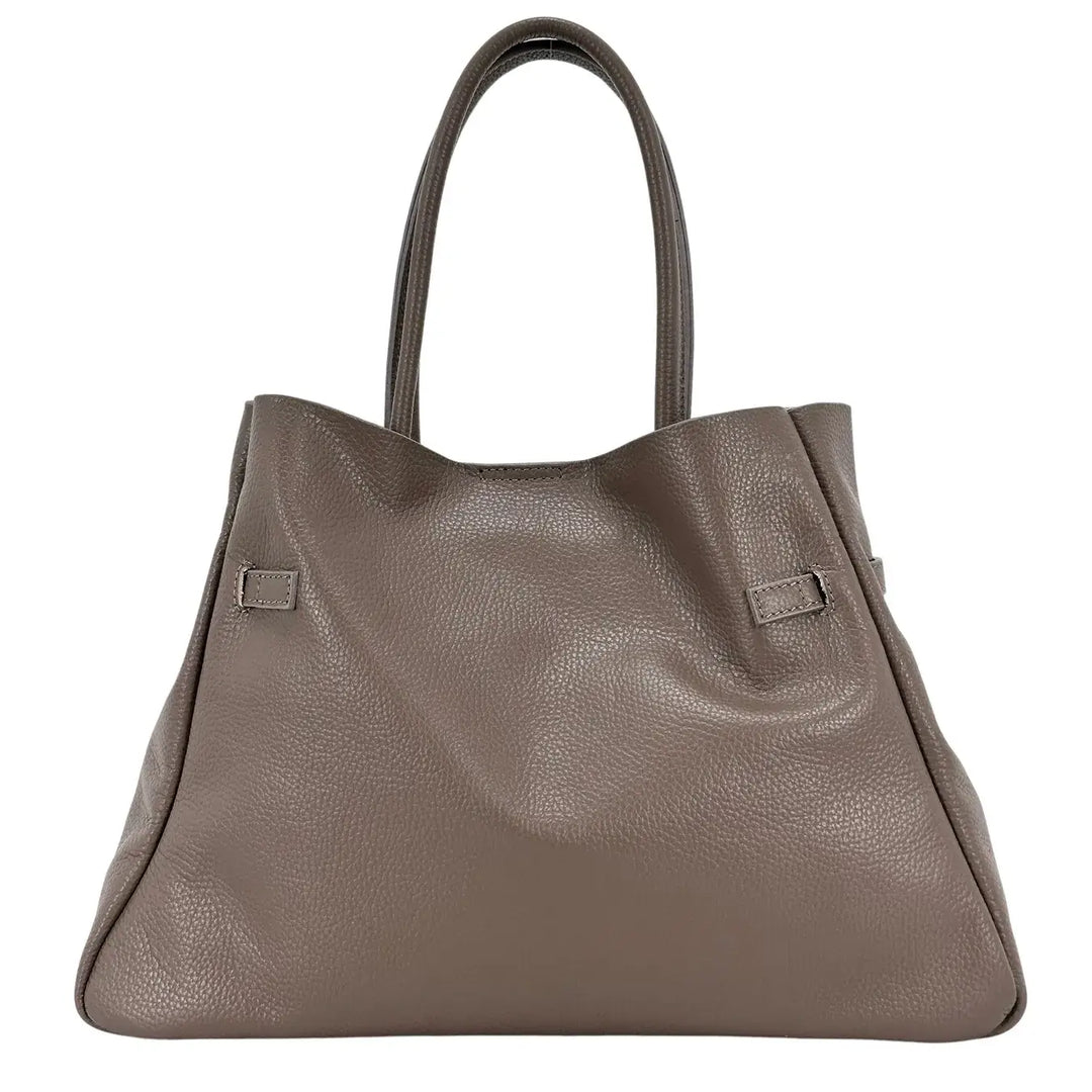 Bassini Borsa Donna in Pelle Taupe con Due Manici, Tracolla Rimovibile e Chiusura Magnetica