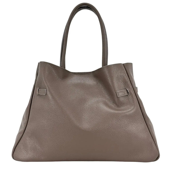 Bassini Borsa Donna in Pelle Taupe con Due Manici, Tracolla Rimovibile e Chiusura Magnetica