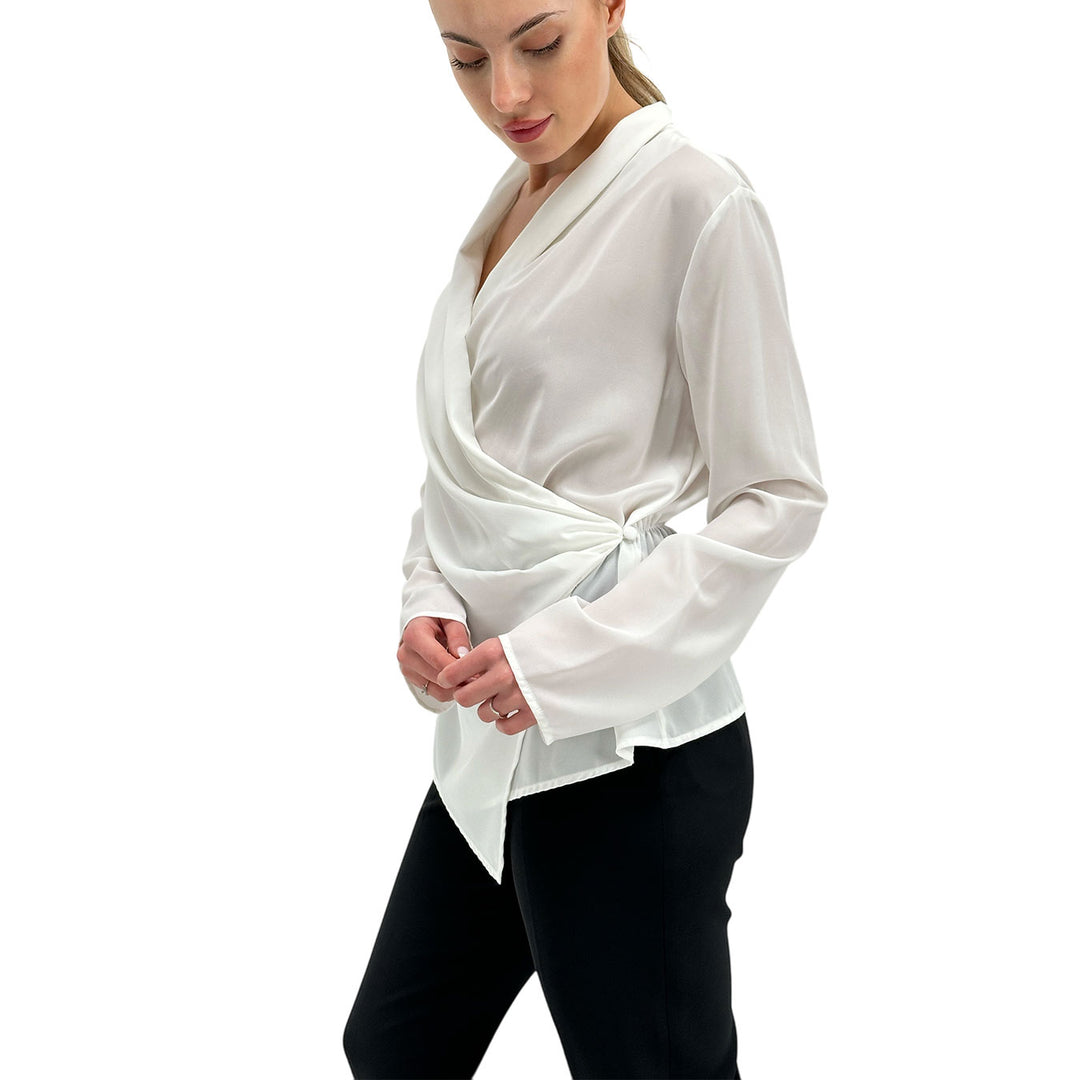 Relish Maglia Donna, Blusa a Portafoglio, Bottone, Bianco