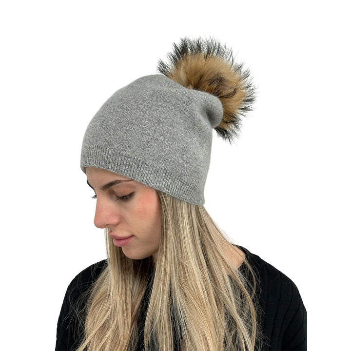 Bassini Cappello Donna, Cuffia, Pompon, Tessuto Misto, Grigio