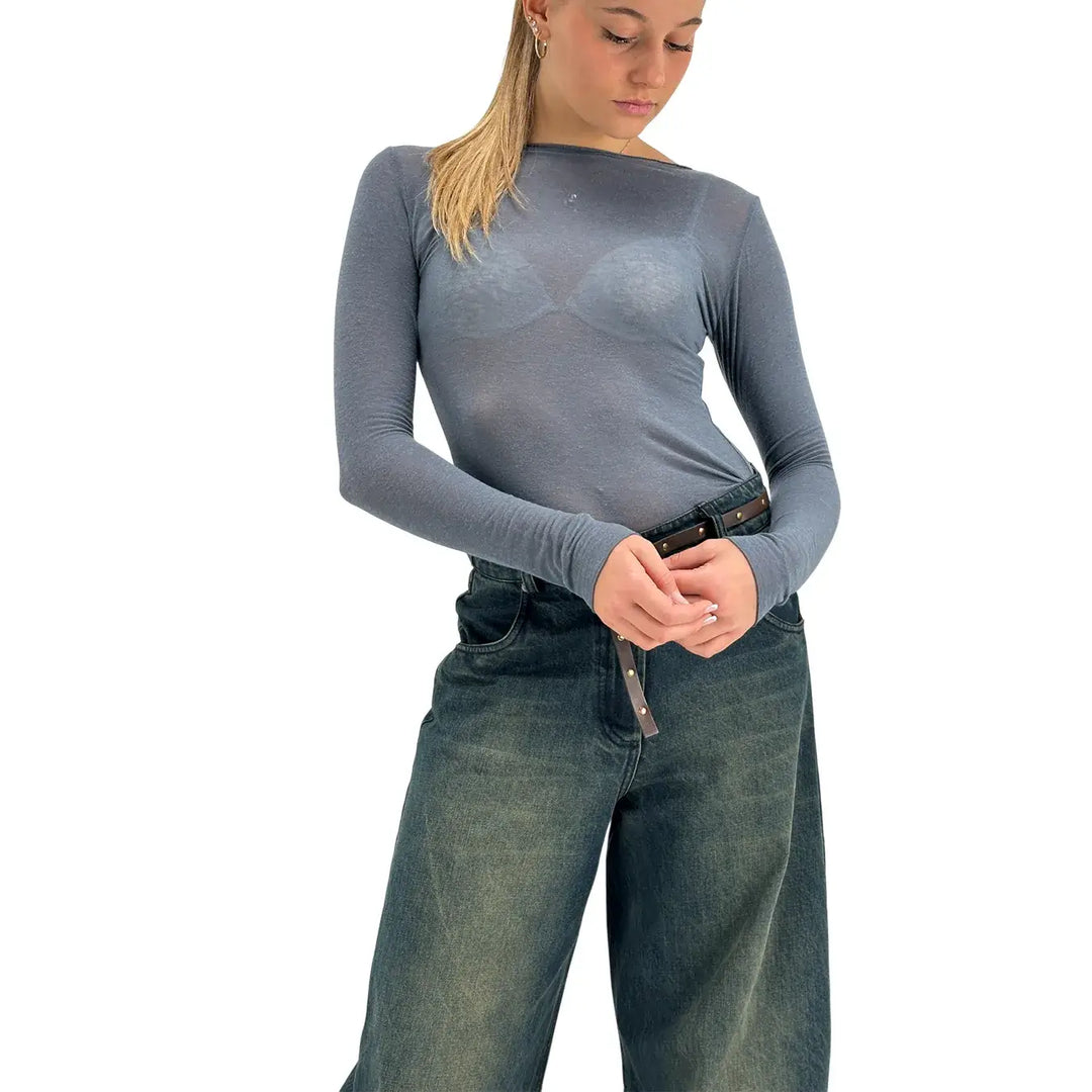 Tensione In, Maglia, Donna, Scollo a Barca, Misto Cashmere, Piombo