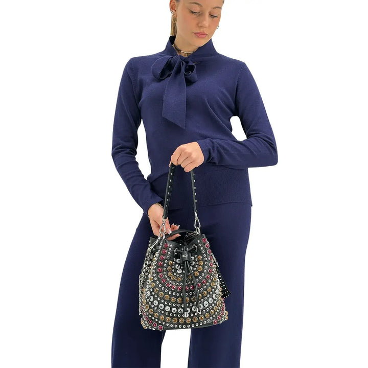 Koralline, Maglia con Fiocco, Donna, Tessuto Misto, Blu