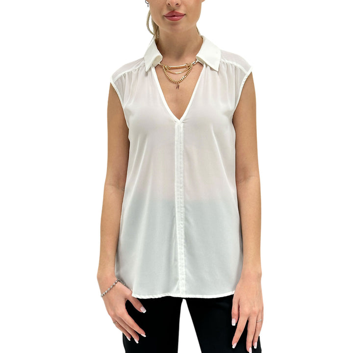 Relish Blusa Donna, Smanicata, Scollo a V, Colletto, Bianco