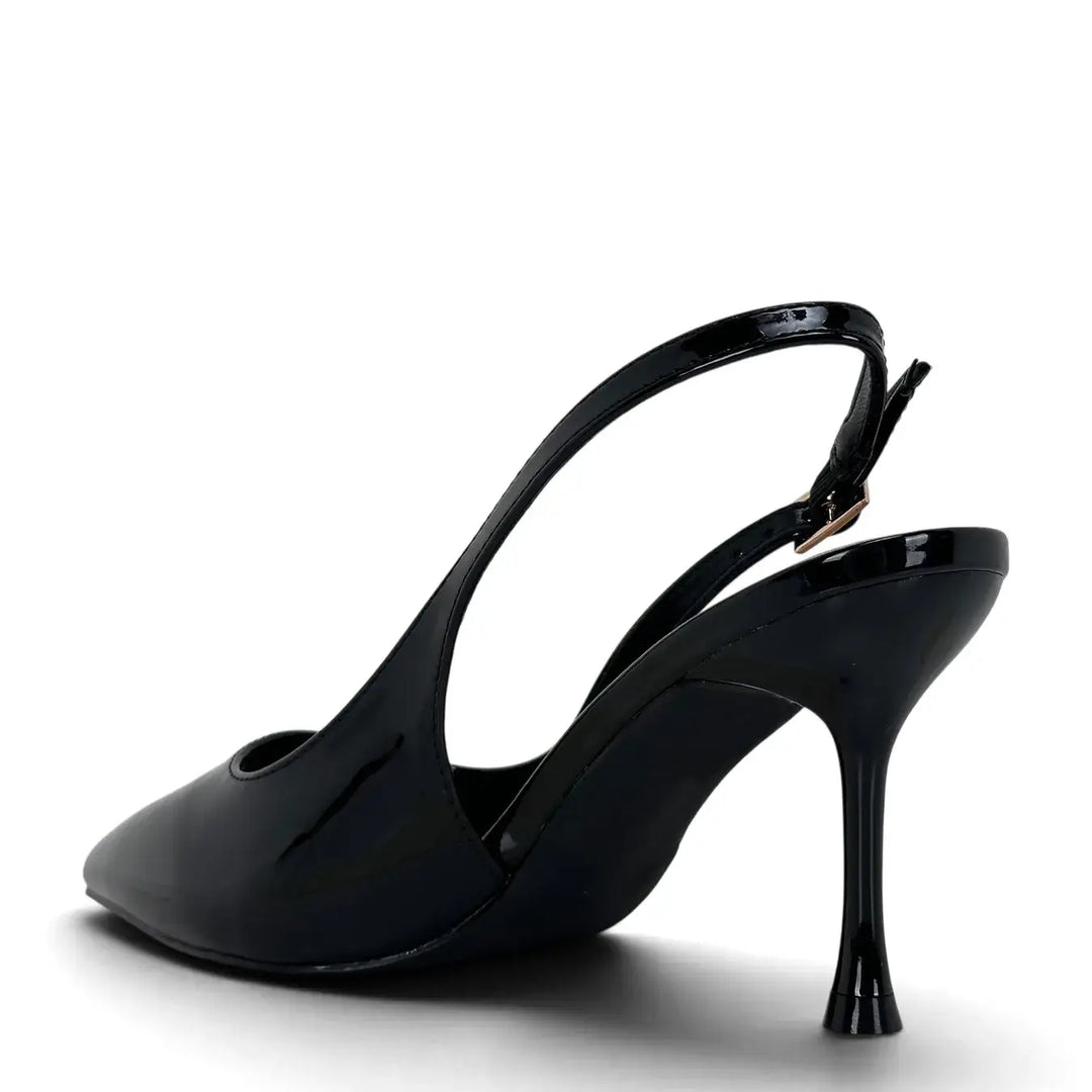 Bassini Slingback Donna Classica in Ecopelle Verniciata Nera con Tacco 8 cm e Suola Antiscivolo