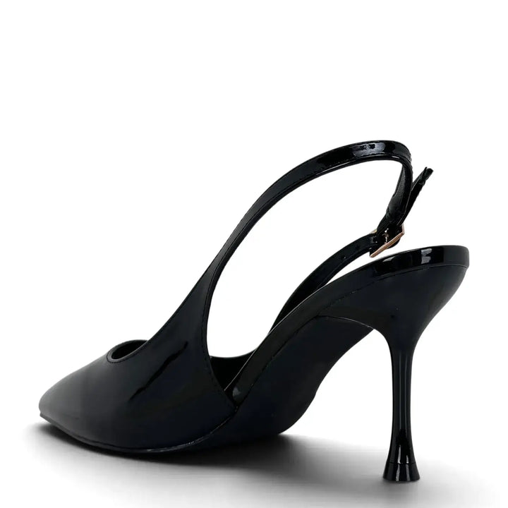 Bassini Slingback Donna Classica in Ecopelle Verniciata Nera con Tacco 8 cm e Suola Antiscivolo