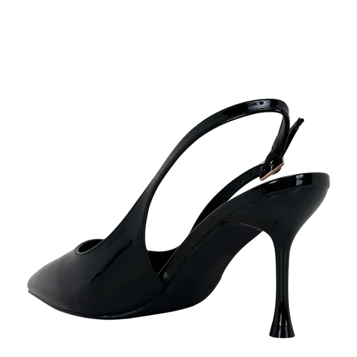 Bassini Slingback Donna Classica in Ecopelle Verniciata Nera con Tacco 8 cm e Suola Antiscivolo