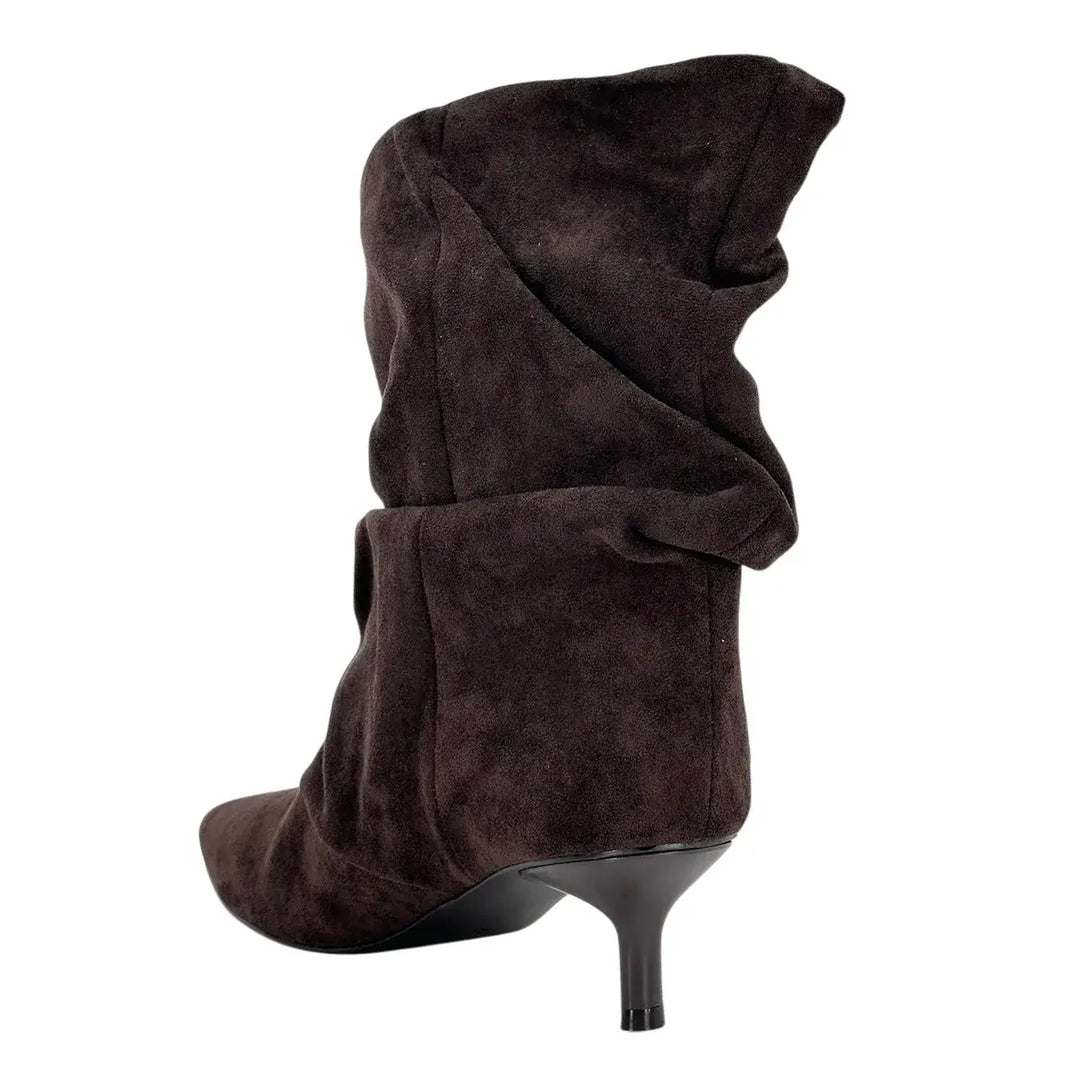 Bassini Stivaletto Donna Marrone Basso Arricciato in Ecopelle Scamosciata con Tacco 5 cm e Suola Antiscivolo