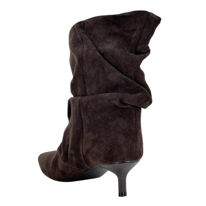 Bassini Stivaletto Donna Marrone Basso Arricciato in Ecopelle Scamosciata con Tacco 5 cm e Suola Antiscivolo