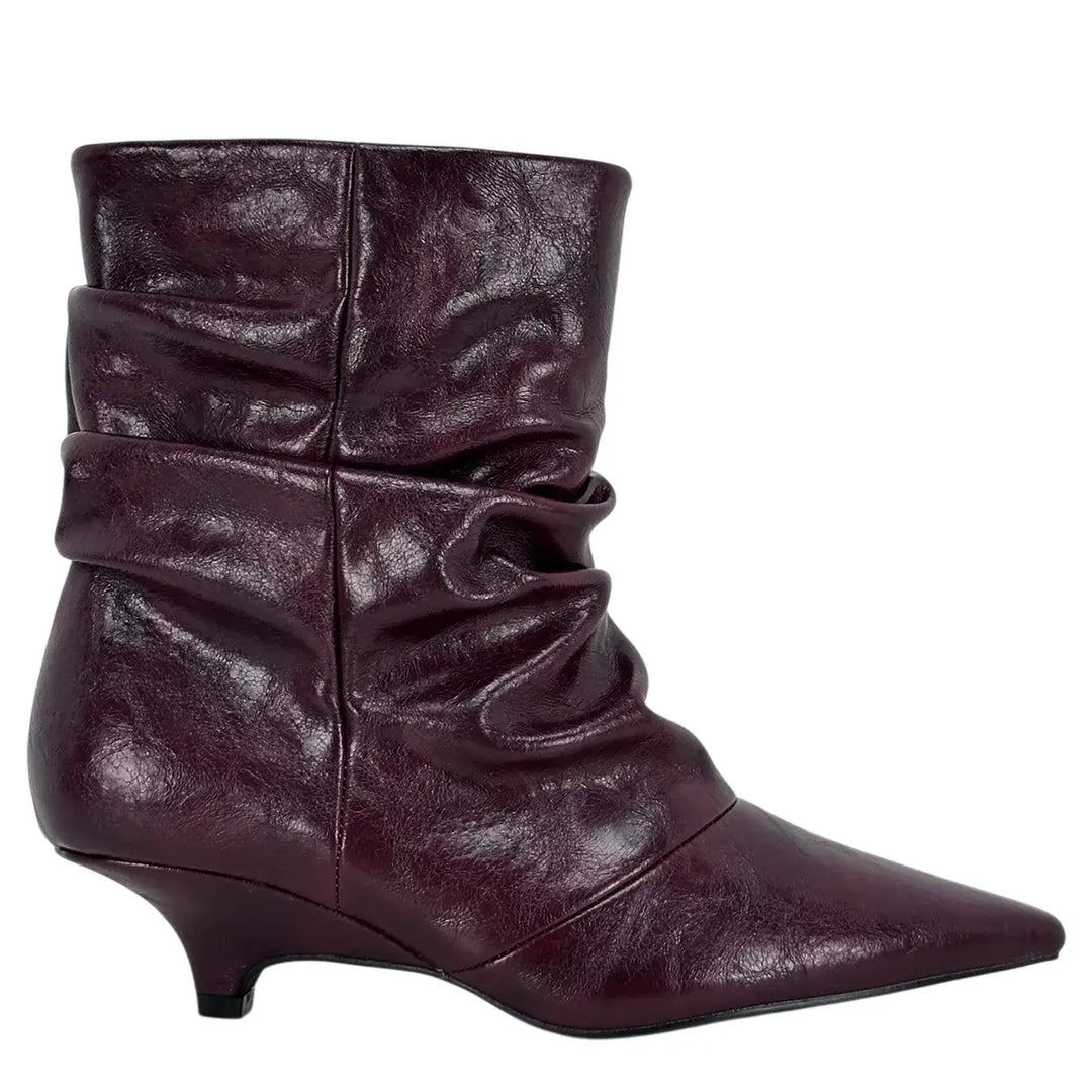 Bassini Stivaletto Donna Vino Arricciato in Ecopelle Effetto Used con Tacco 5 cm