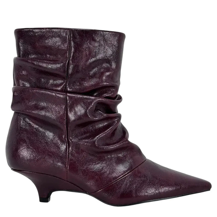 Bassini Stivaletto Donna Vino Arricciato in Ecopelle Effetto Used con Tacco 5 cm
