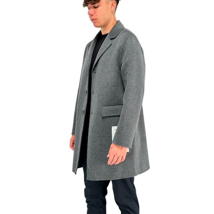 Amaránto Cappotto Uomo, Monopetto, Revers, Misto Lana, Grigio