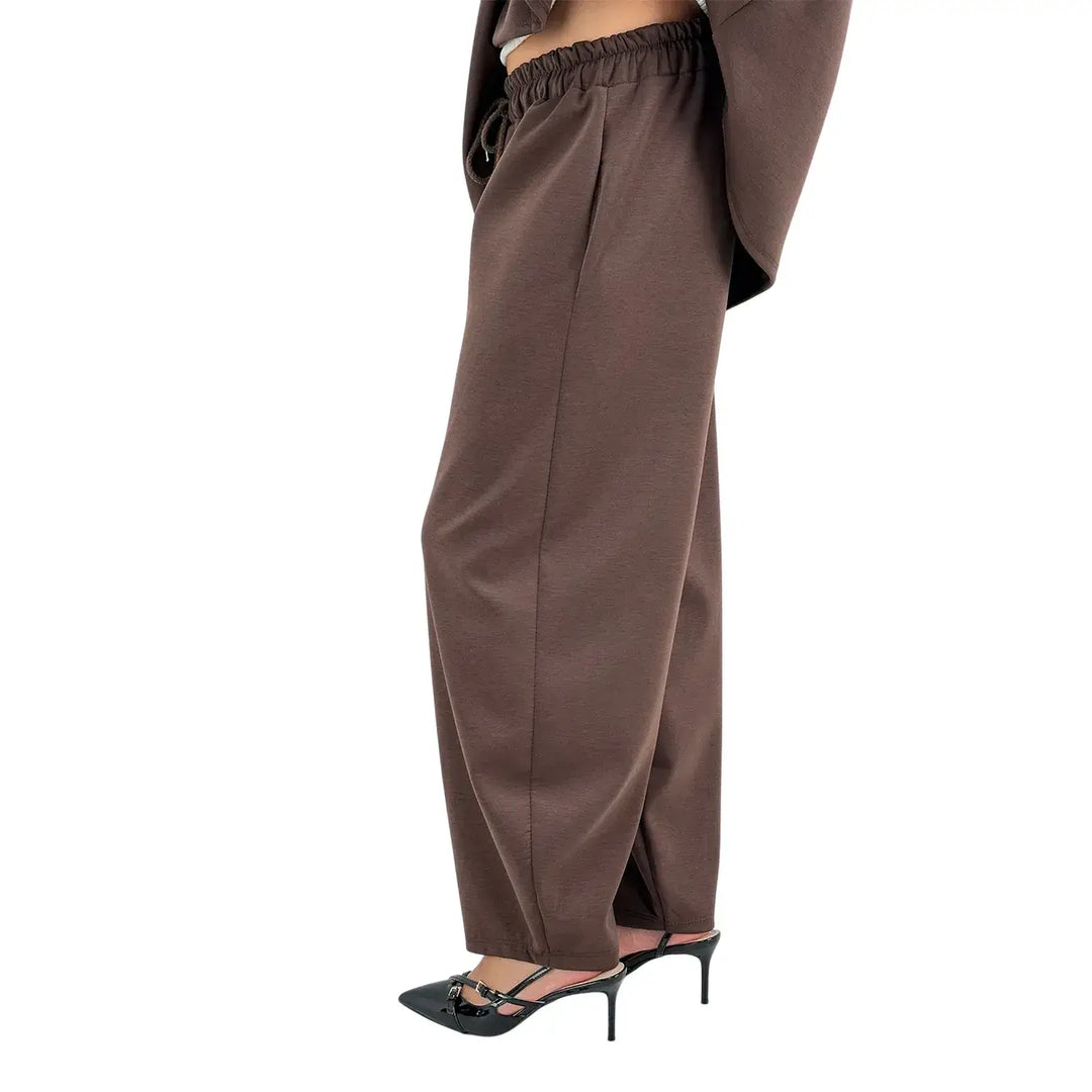 Bassini Pantaloni Donna Neri in Felpa Modello Baloon Over con Coulisse e Tasche Laterali