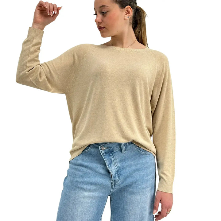 Kontatto, Maglia, Donna, Girocollo, Maniche Lunghe, Lino, Beige