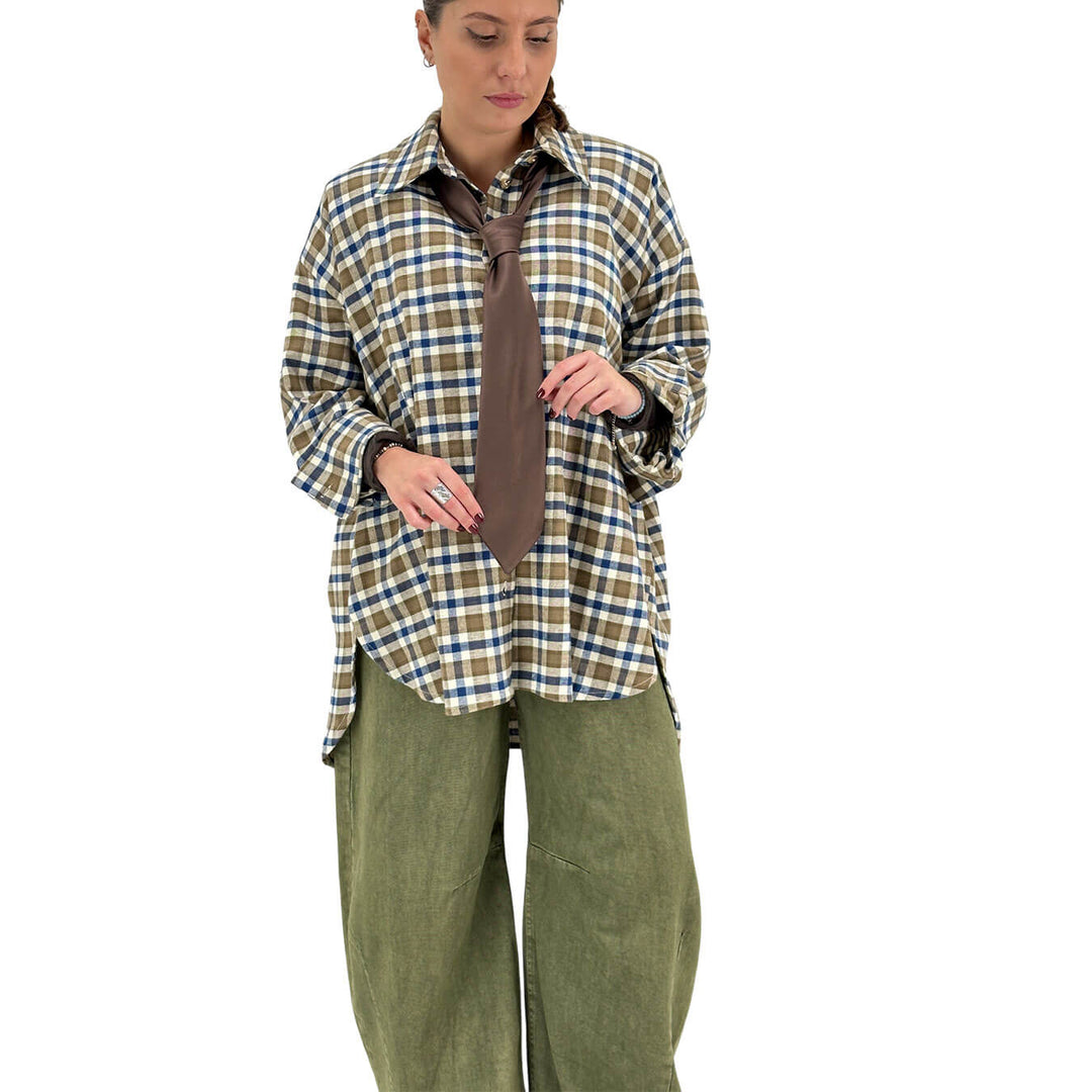 Motel, Camicia Check, Donna, Cotone, Blu