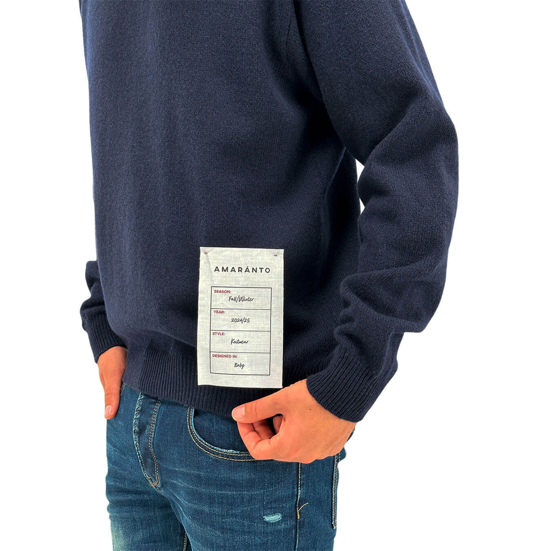 Amaranth Men's Sweater, Basic Model, Crew Neck, Wool Blend, Blue