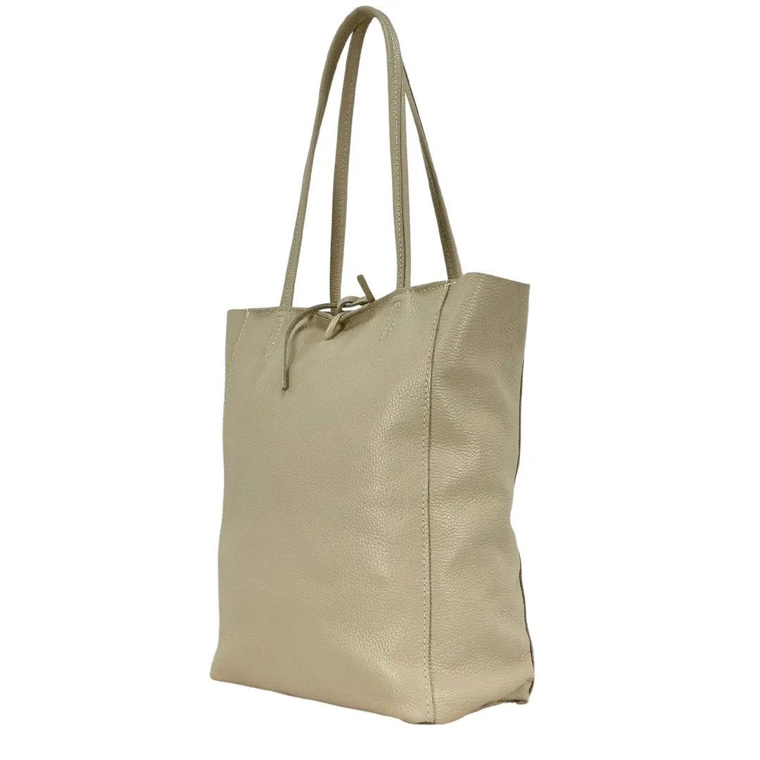 Bassini Borsa Donna in Pelle Avorio con Manici Tracolla e Chiusura Zip con Tasca Interna