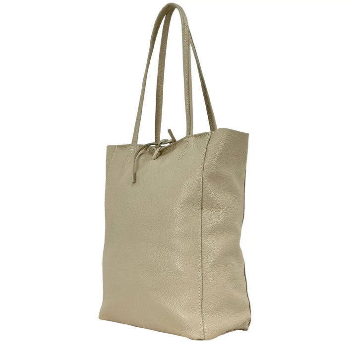 Bassini Borsa Donna in Pelle Avorio con Manici Tracolla e Chiusura Zip con Tasca Interna